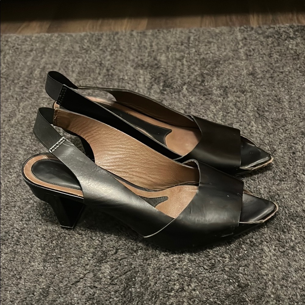 Marni Black Leather Slingback Heels